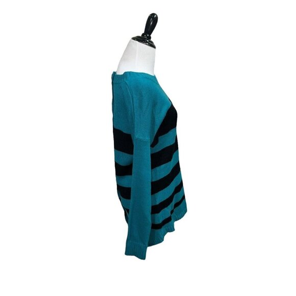 AGB Women's M Medium Knit Sweater Long Sleeves Striped Accent Buttons Turquoise - Picture 4 of 7
